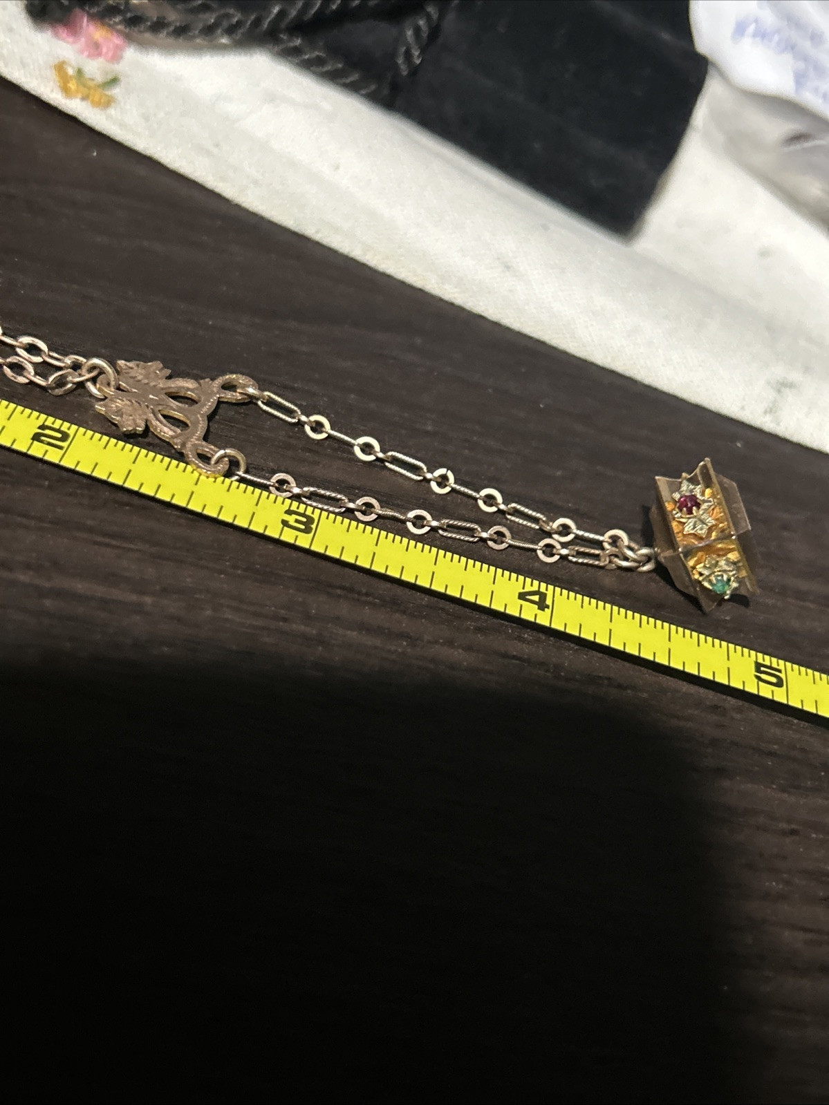 VICTORIAN 9.64g Gold Fill 3” FOB Paste Stones Dog Heads Rose GF 26” Necklace Fob