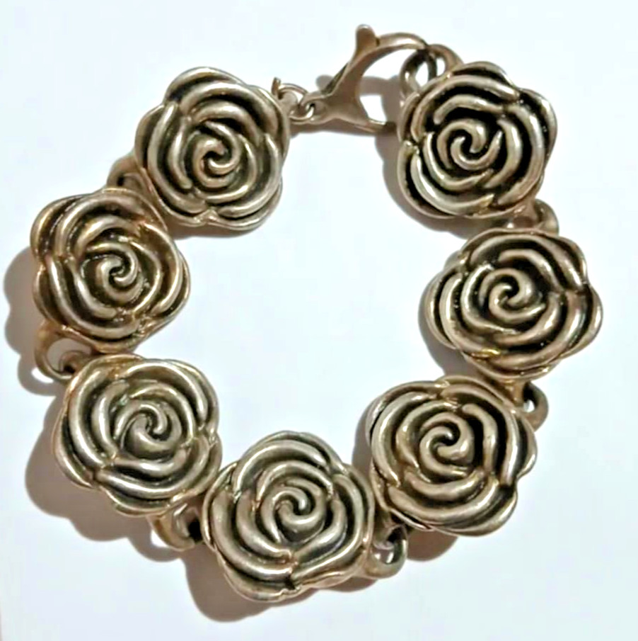 Vintage Sterling Silver 925 Women’s Jewelry Bracelet Roses 21.4 gr USA SELLER