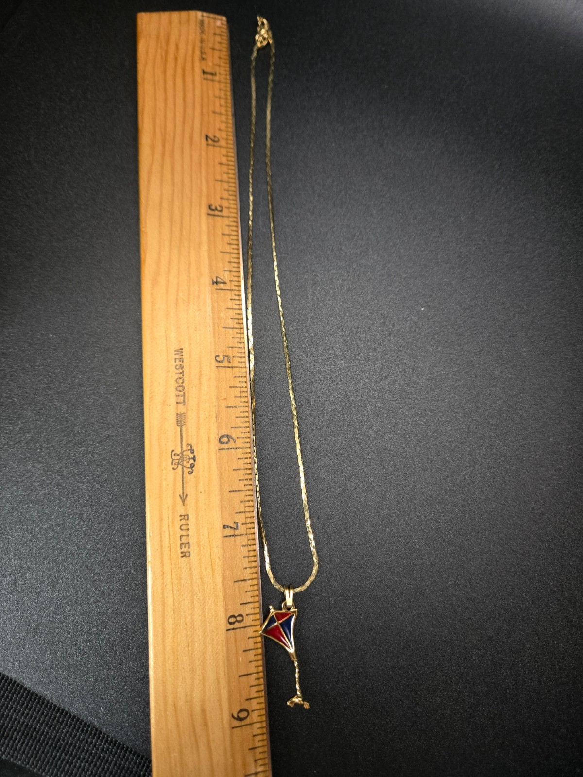 Vintage Monet Kite Pendant, Red and Blue, 16″ Monet Gold Tone Chain Included
