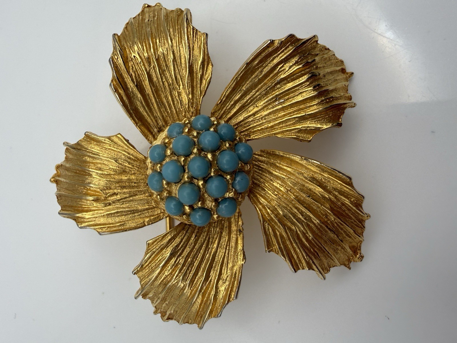 Vintage Benedict NY Brooch Floral Cluster Imitation Turquoise Gold Tone