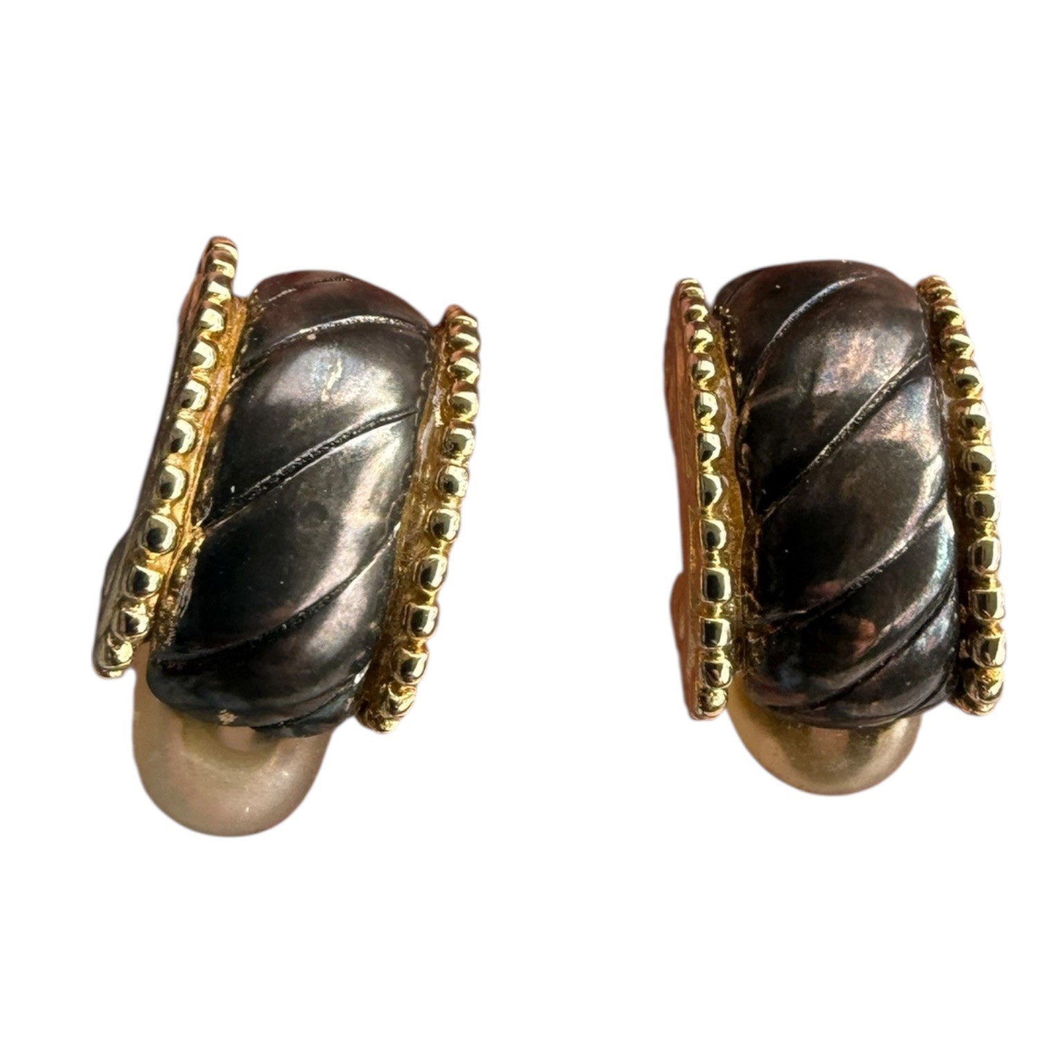 Gay Boyer Vintage Gold Tone Huggie Clip-On Earrings Fashion Two Tones