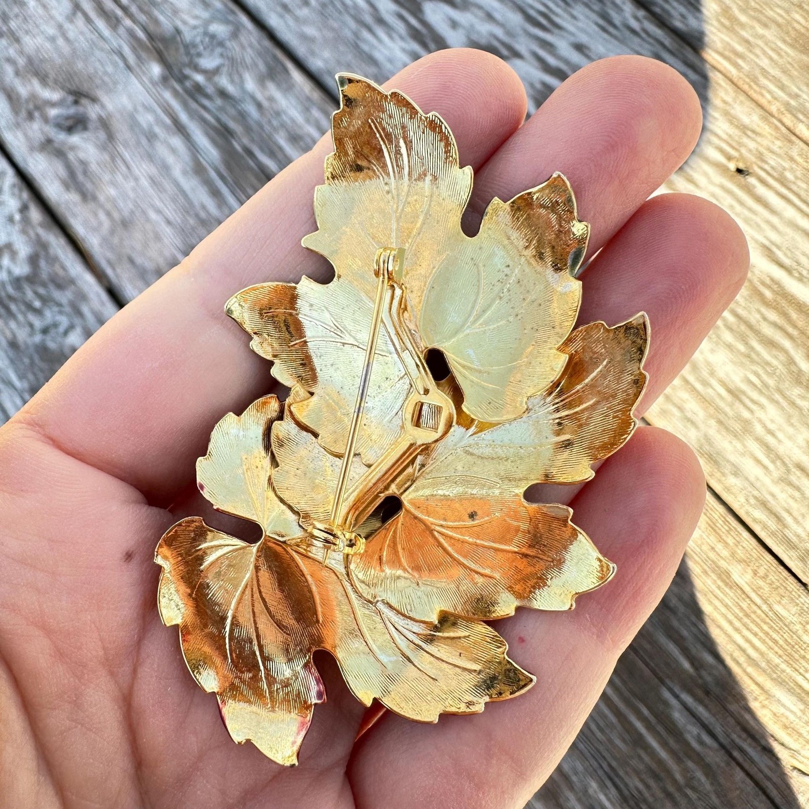 Vintage Jewelry Layered Leaf Brooch Enamel Leaves Pin