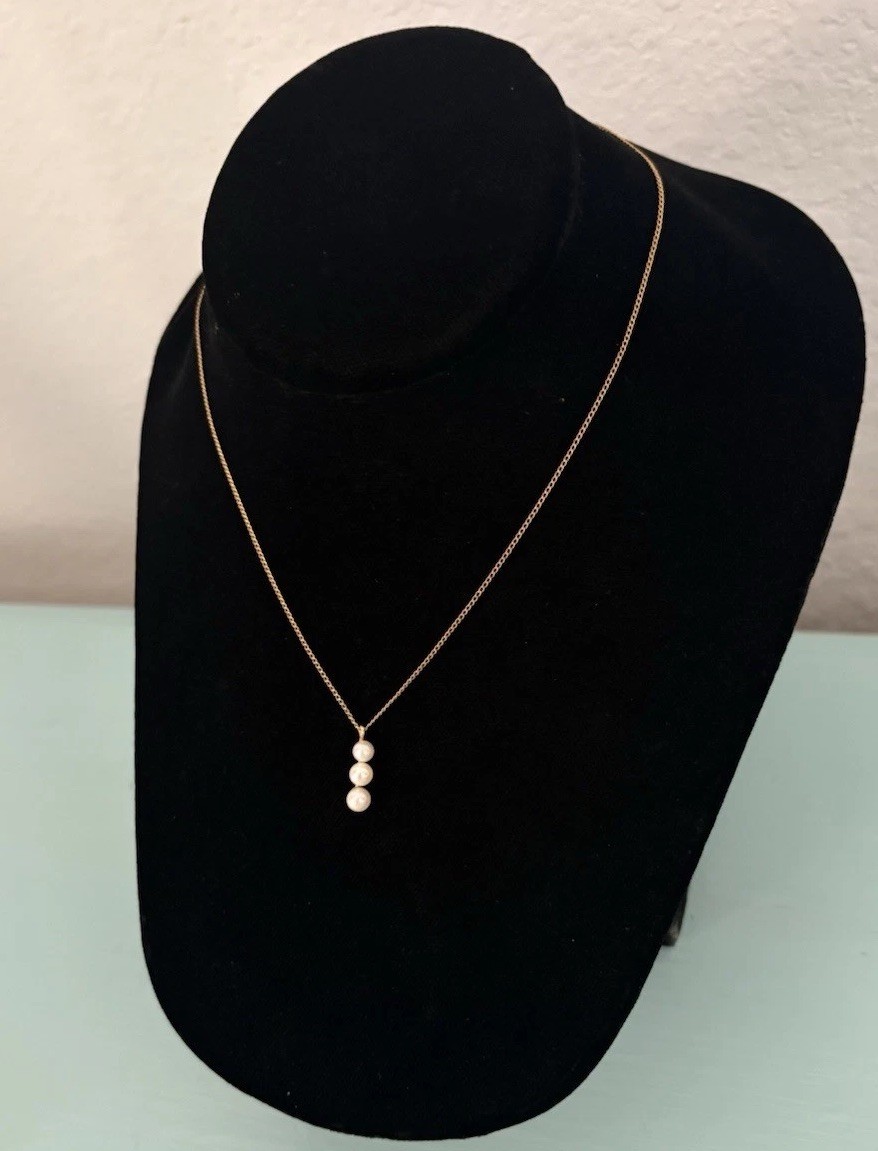 Antique Kids Girls Cultra 1950s Genuine Pearl Gold Filled Necklace 14.5”