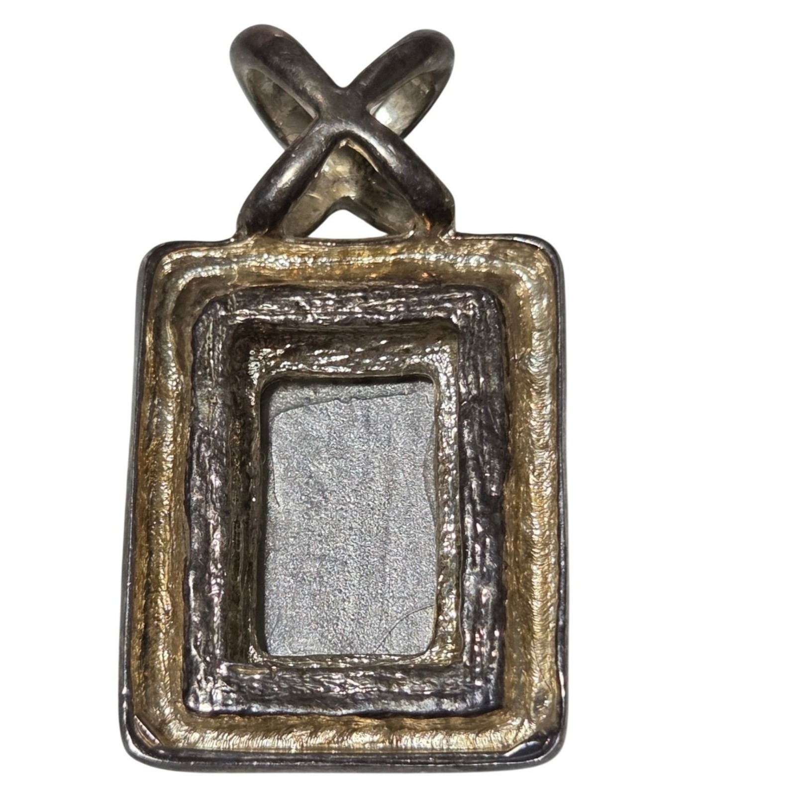 Vintage Artistic Resin Zebra Stripe Rectangle Pendant Silver Tone Cross Bail