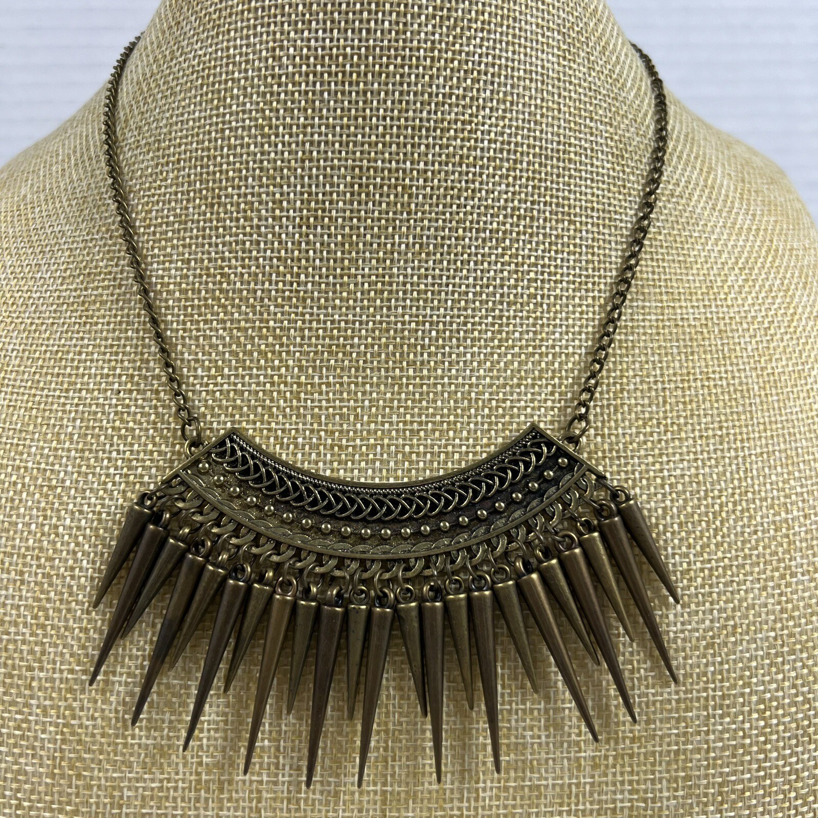 Bronze Tone Fringe Bib Necklace adjustable