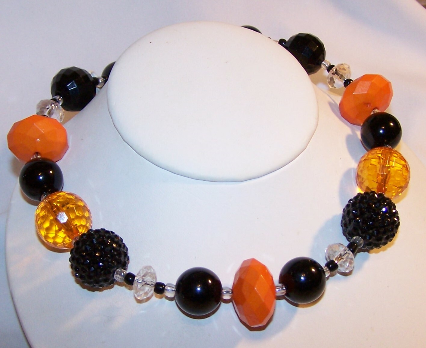 Vintage Lucite Necklace Halloween-Orange Black Clear-Signed Udazzle Design