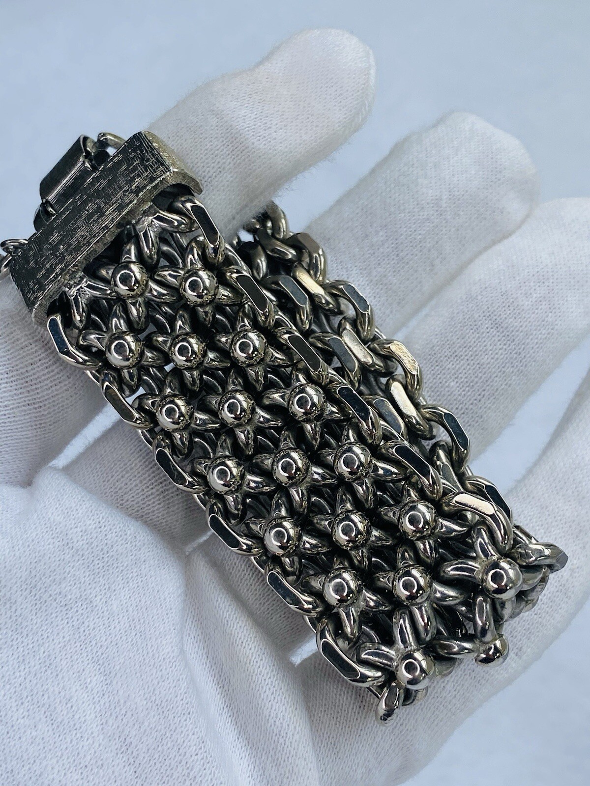 Vintage Cathé Cathe Chunky Silver Tone Heavy Brutalist Ball & Chain Bracelet