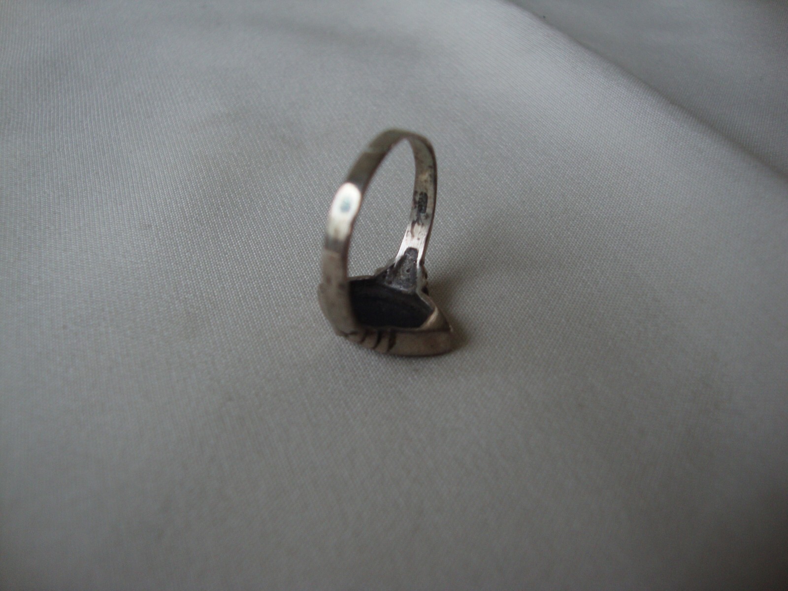 VINTAGE INLAID LOZENGE BLACK ONYX BEADED TEXTURED RING SILVER STAMP 925 SZ 7