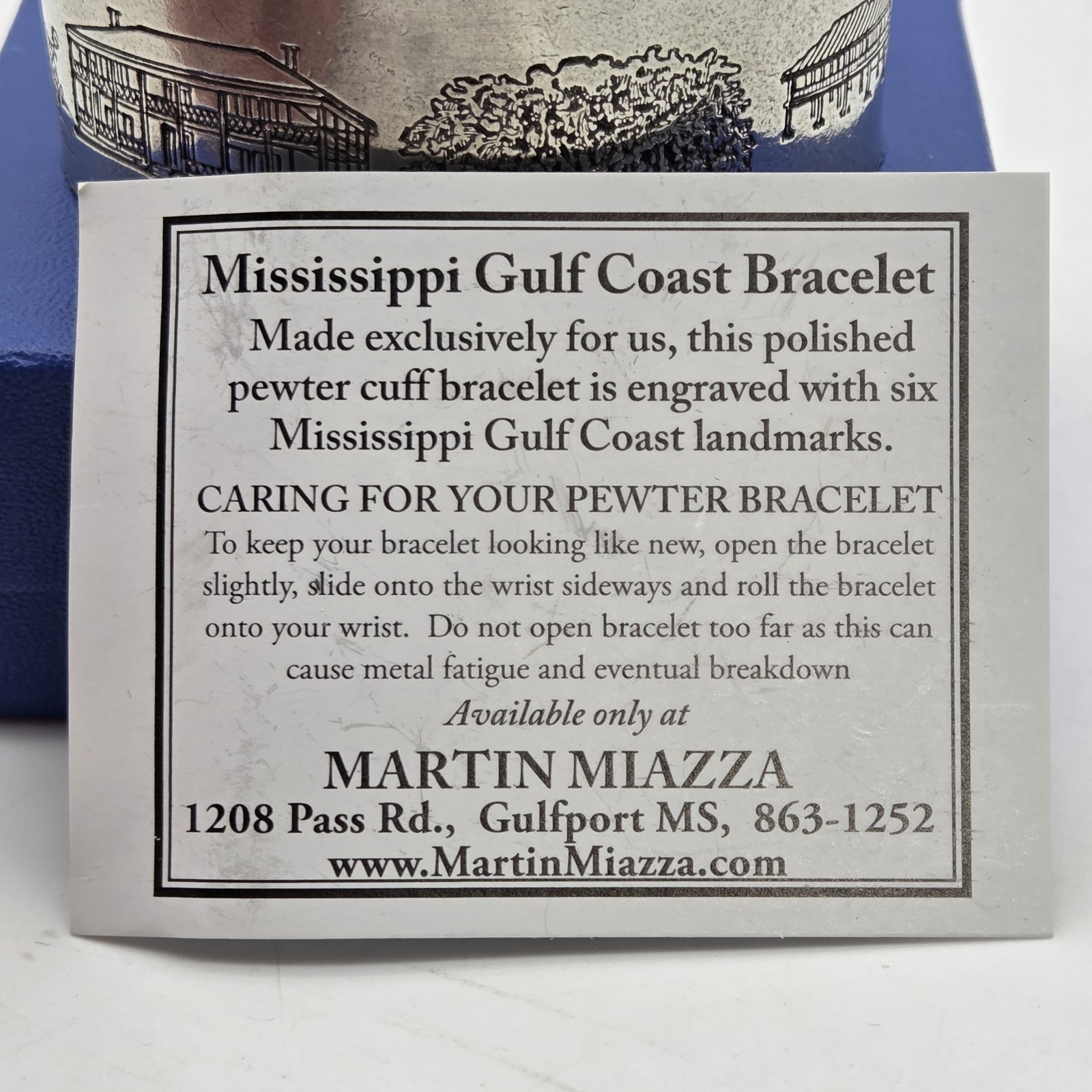Salisbury Pewter Cuff Bracelet MS Gulf Coast Landmarks In Box Martin Miazza’s