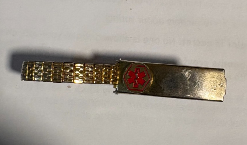 Women’s Stretch Band Gold Tone Stainless Back Medical Alert Bracelet