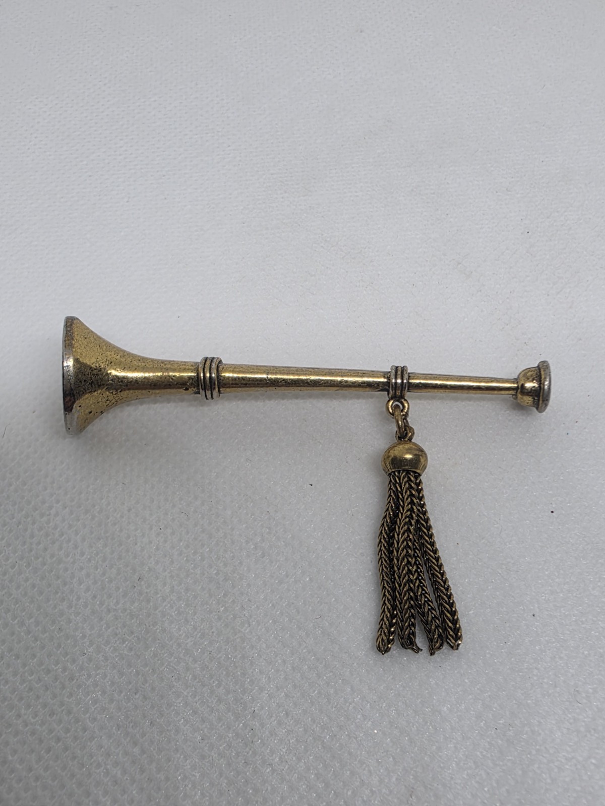 Vintage Zentall Trumpet Horn Brooch Gold Tone Tassel Long Bar Pin Signed Rare