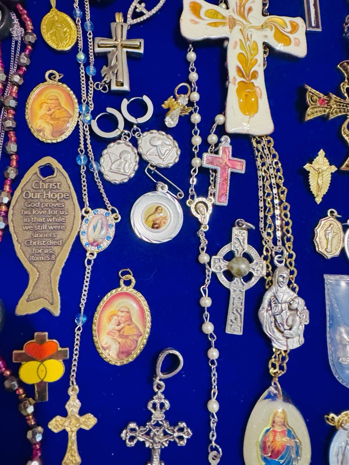 Vintage Modern Religious Cross Necklace Jewelry Lot 120+ Italy Germany Bethlehem