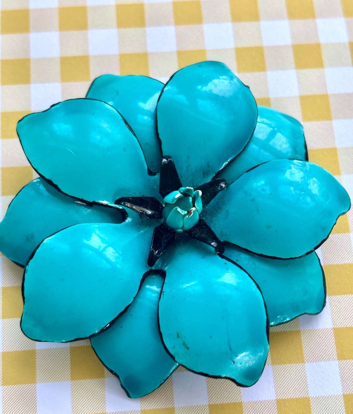 HUGE! blue Vintage FLOWER Brooch PIN Lightweight RETRO Spring Bloom💙💐