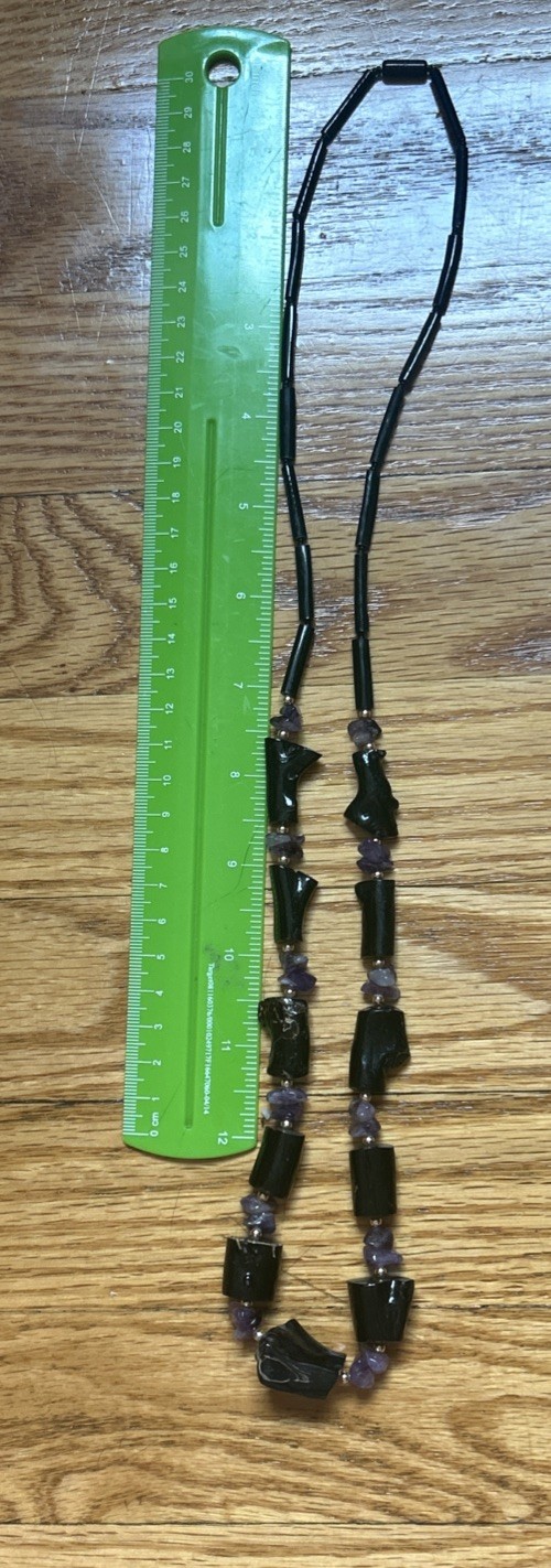 Vintage estate Hawaiian black coral Amythest 28”necklace Genuine & Rare Piece