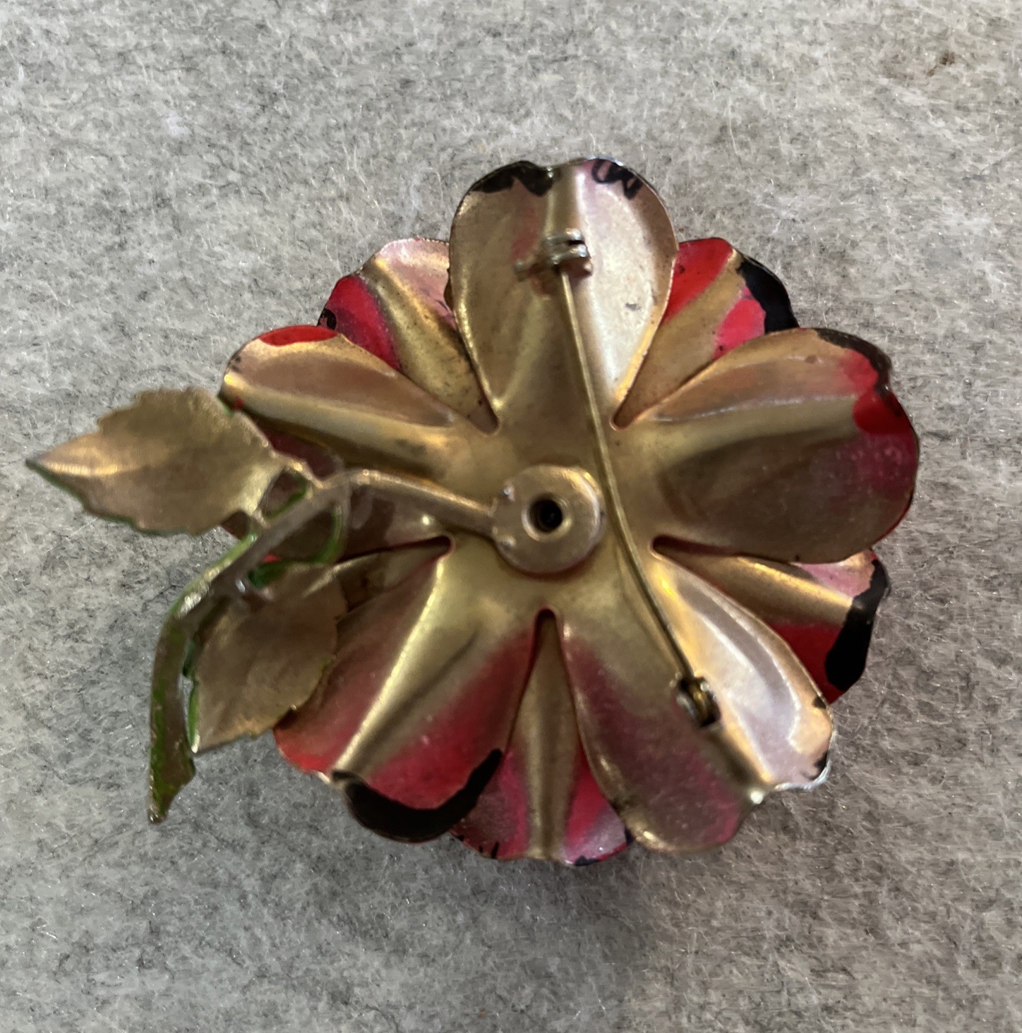 Vintage 1960s Red Enamel Poppy Flower Brooch Pin Mod Retro Boho Unsigned
