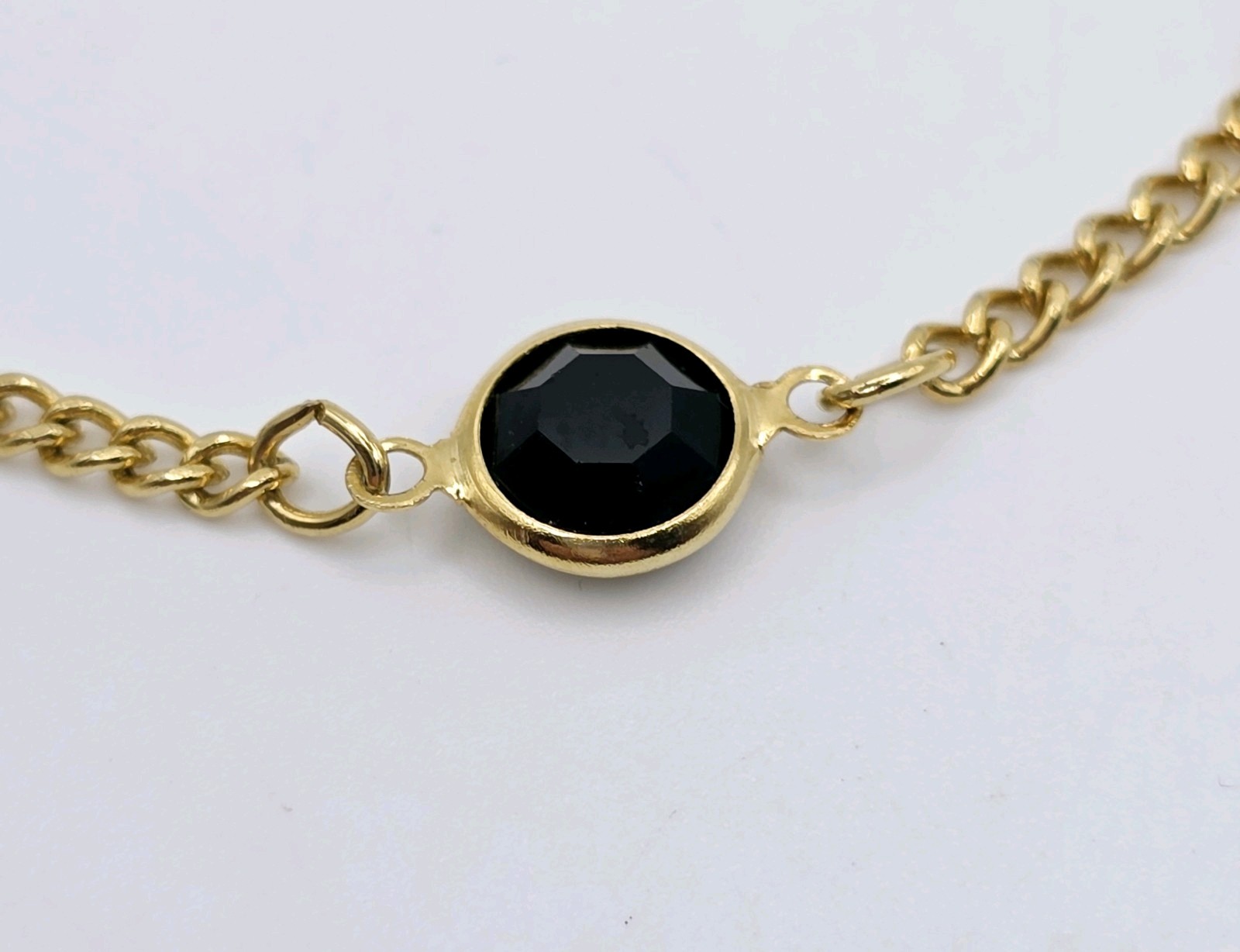 Vtg Austrian Crystal Bezel Station Necklace 30″ Bracelet Gold Tone Black Clear