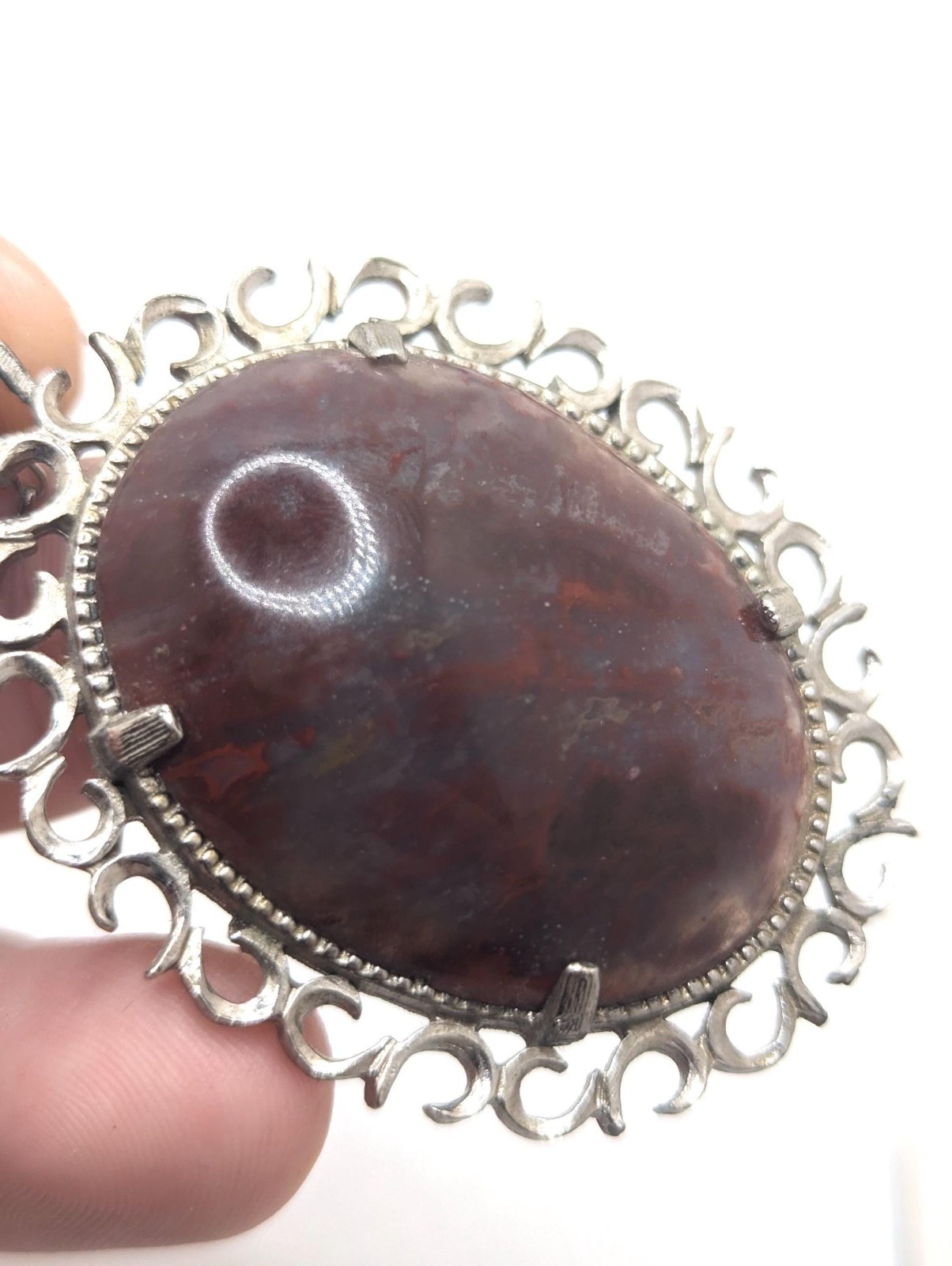 Vintage Agate Stone Deep Purple Blue Long Silver Chain Necklace Layering Gift