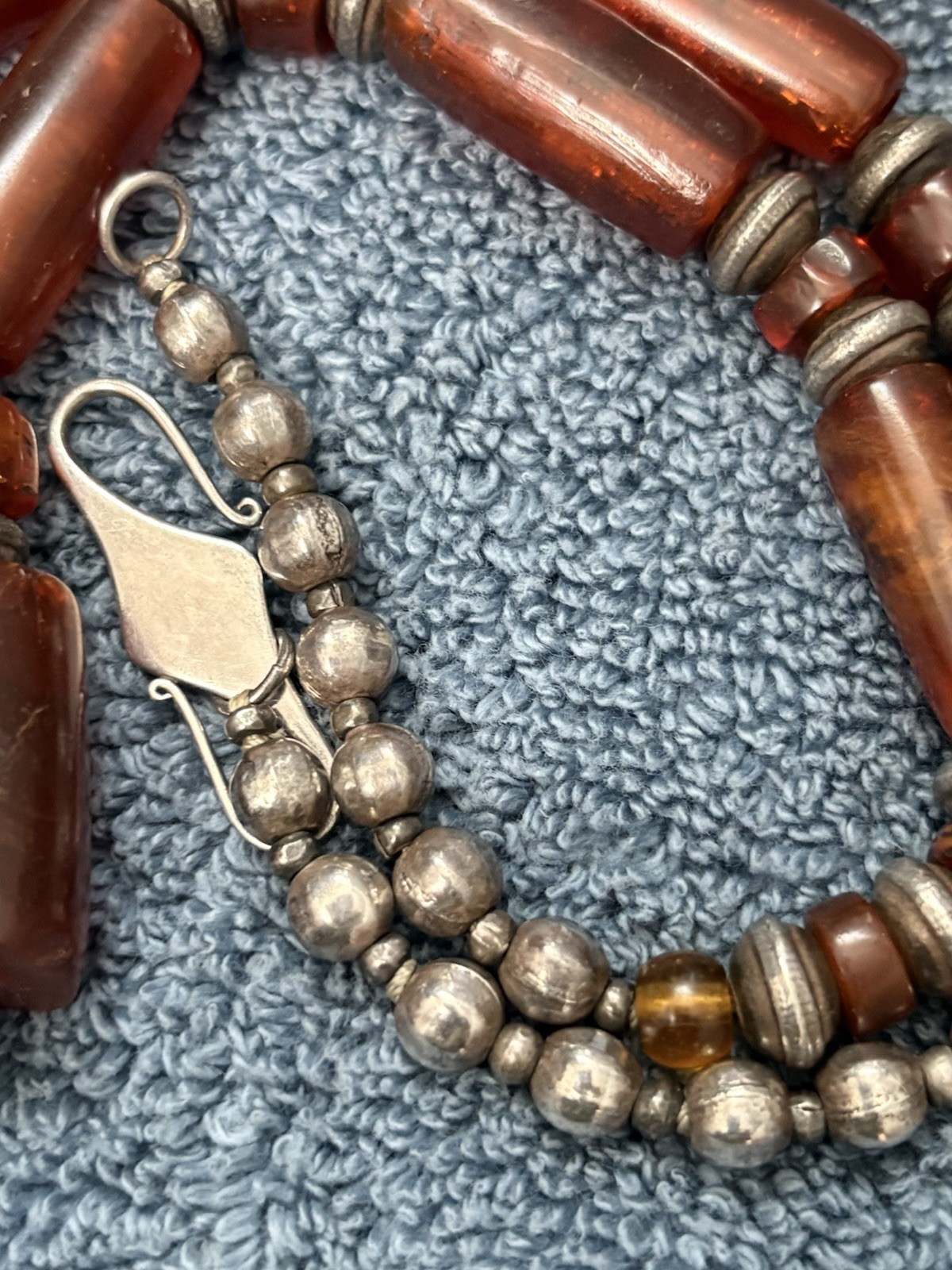 vintage Statement Necklace sterling silver 925 Sign Artisan Large Amber Runway