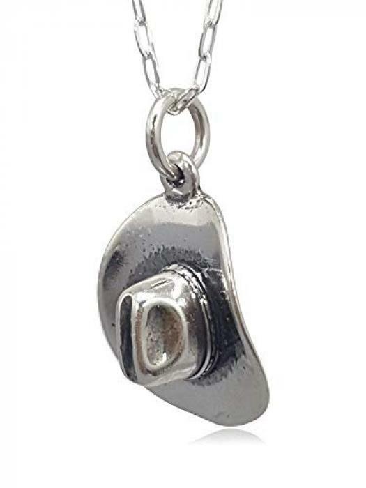 Cowboy Cowgirl Western Hat 3D Charm Necklace 925 Sterling Silver Jewelry Gifts