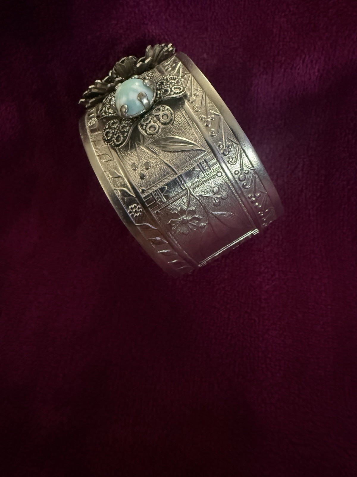 VTG Silver Tone Floral Cluster Turquoise Bracelet Southwestern ~ Beautiful