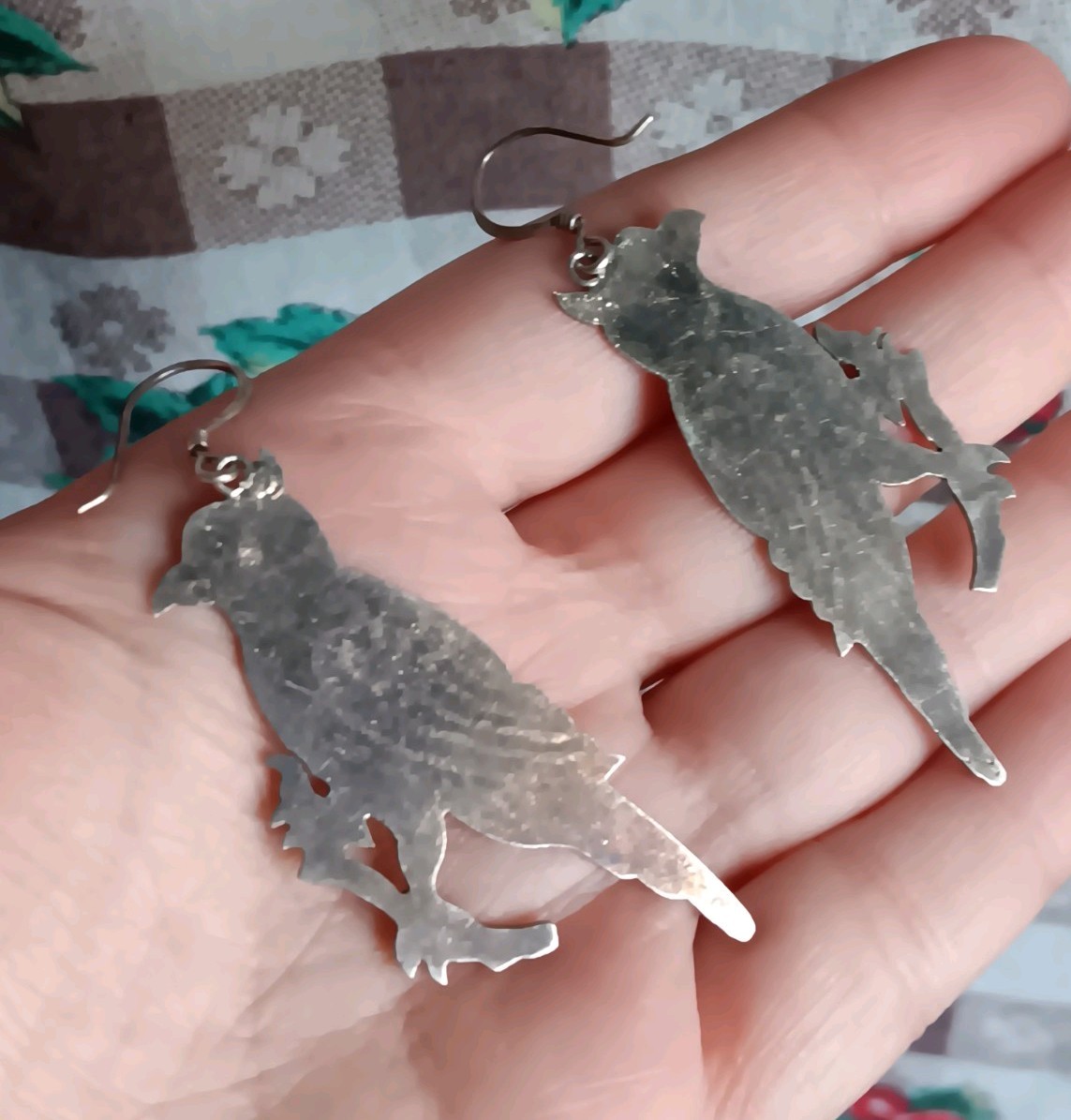 Vintage Silver-Tone Parrot Bird Shaped Dangle Earrings