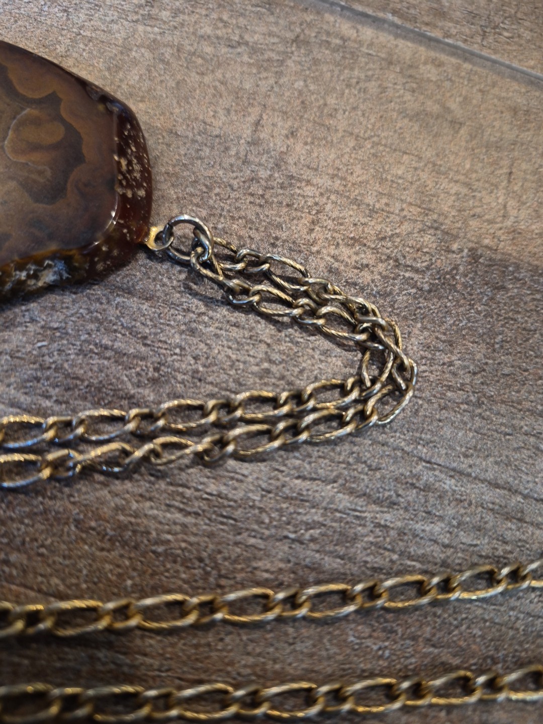 Vintage Stone & Mixed Metal Necklaces, Chipped Tiger’s Eye & Agate Slice Pendant
