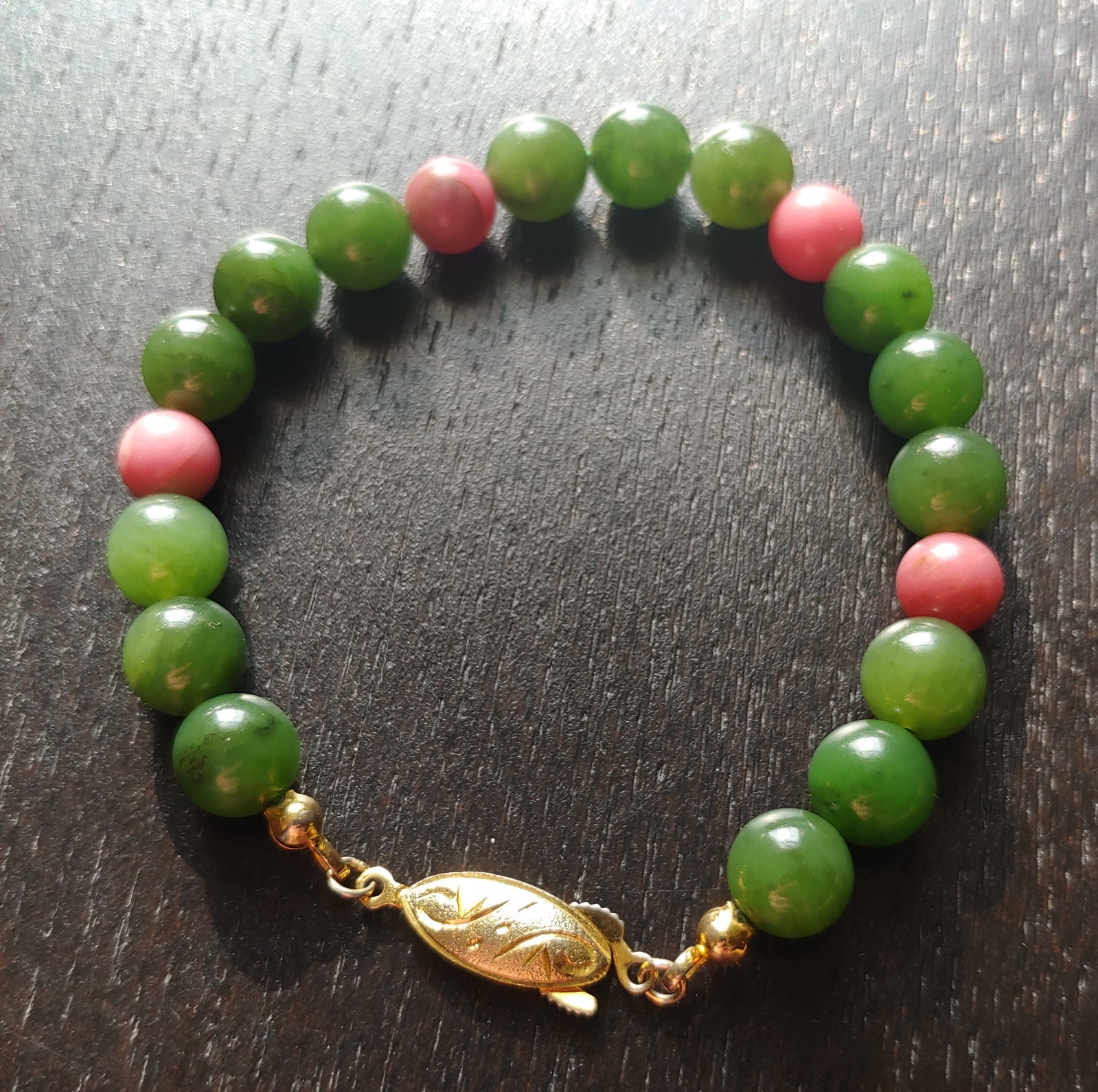 Natural Type A Jadeite & Pink Zoisite Bracelet (Mid-Century Export)