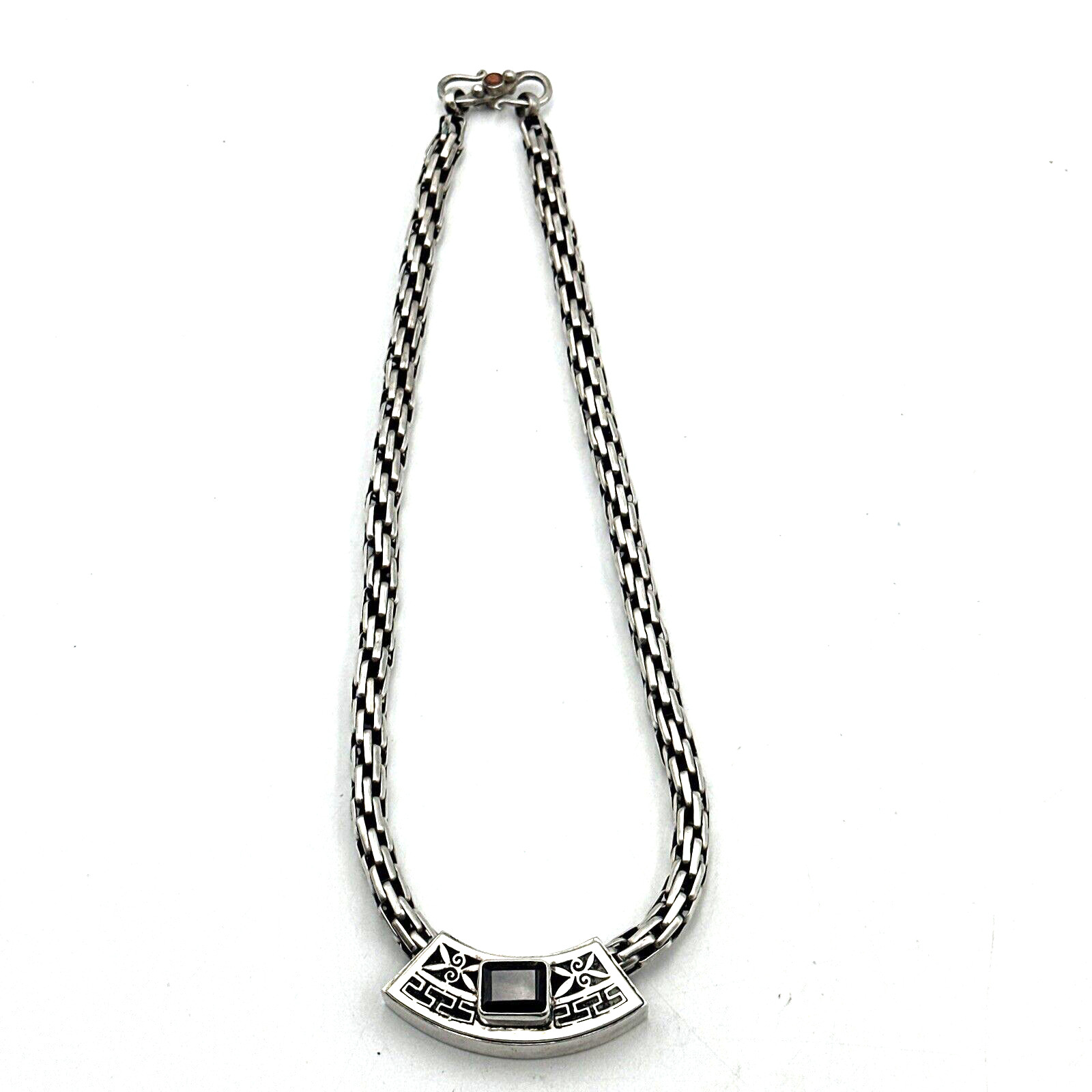 Sterling Necklace 15″ Box Chain Choker Sliding Garnet Silver Pendant 44g Artisan