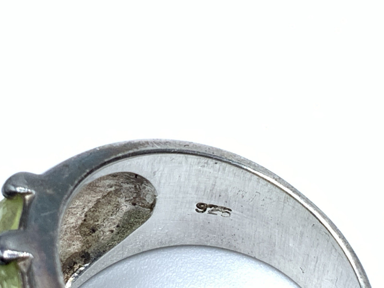 DBJ 925 Sterling Silver Rhodium Peridot 5 Row Wide Cigar Band Ring ~ Sz. 8
