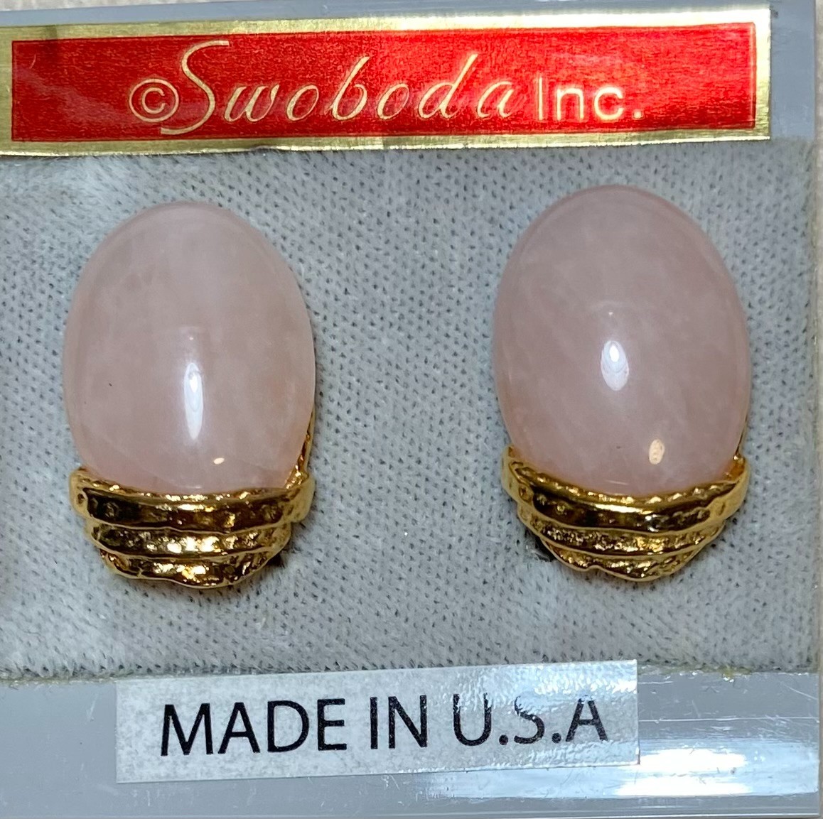 AUTHENTIC SWOBODA EARRINGS ~ ROSE QUARTZ ~ CLIP ON ~ STUNNING!