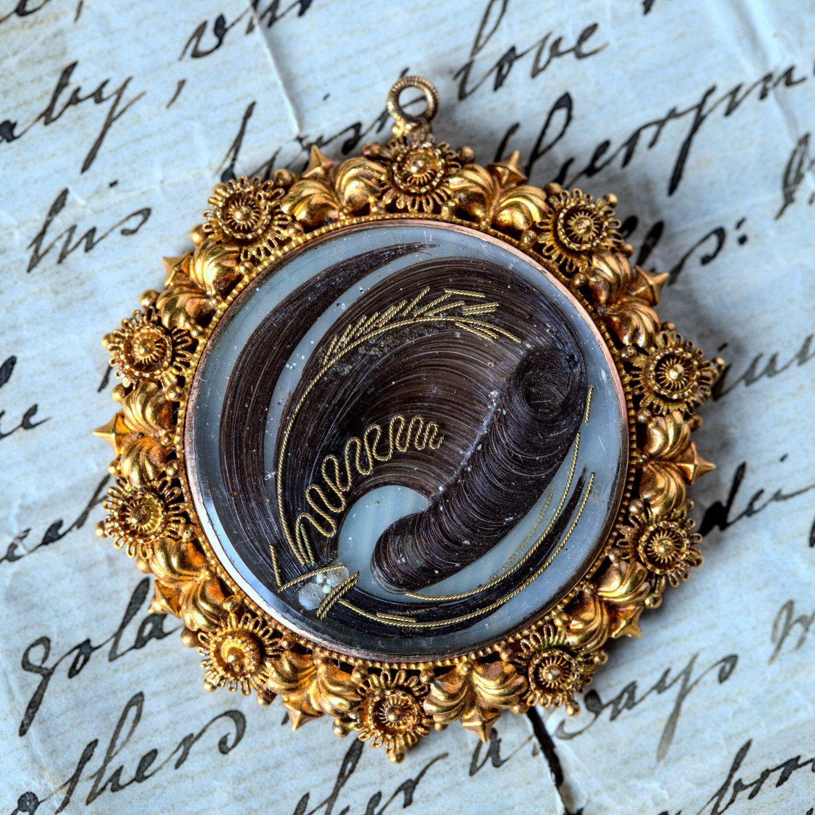 ANTIQUE ENGLISH 18K GOLD DOUBLE MOURNING LOCKET PENDANT w/ PROVENANCE 1853