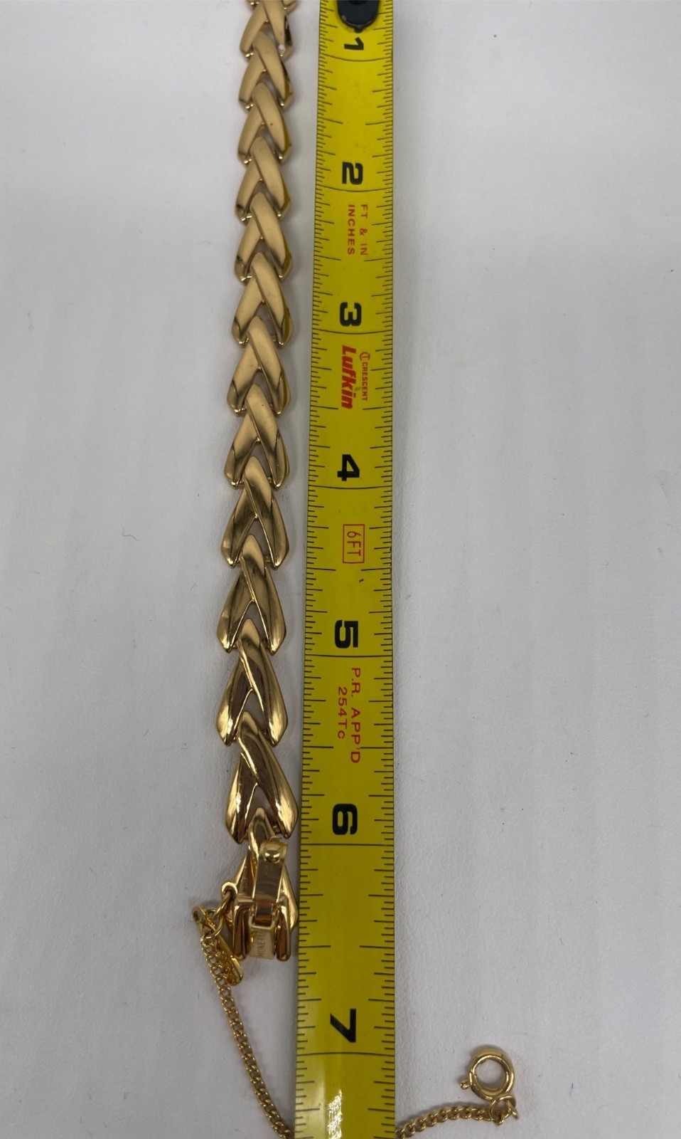 Vintage Monet Gold-Tone Chevron Link Bracelet Fold-Over Clasp Safety Chain EUC