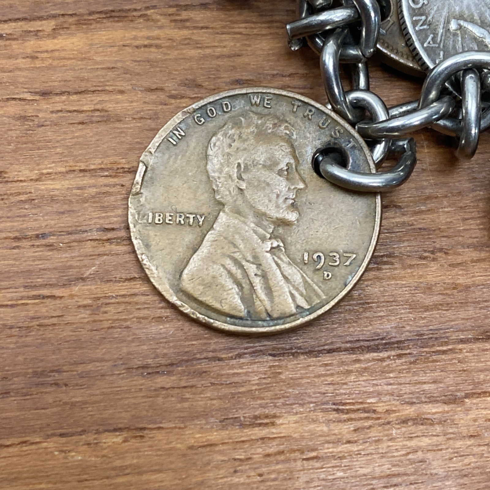 Vintage International Coin Bracelet Barber Dime Silver Reichspfenning