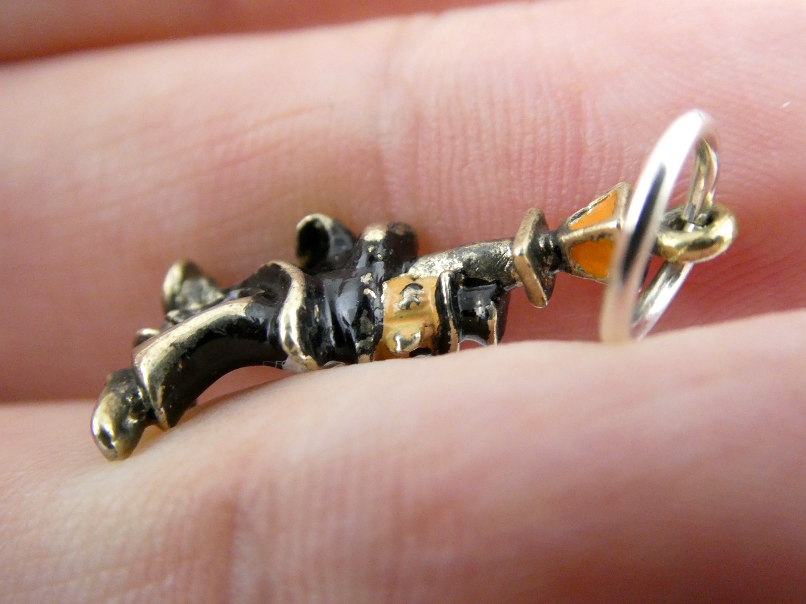 Vintage Sterling Silver Enameled Drunk Person Holding Lamp Post Charm or Pendant