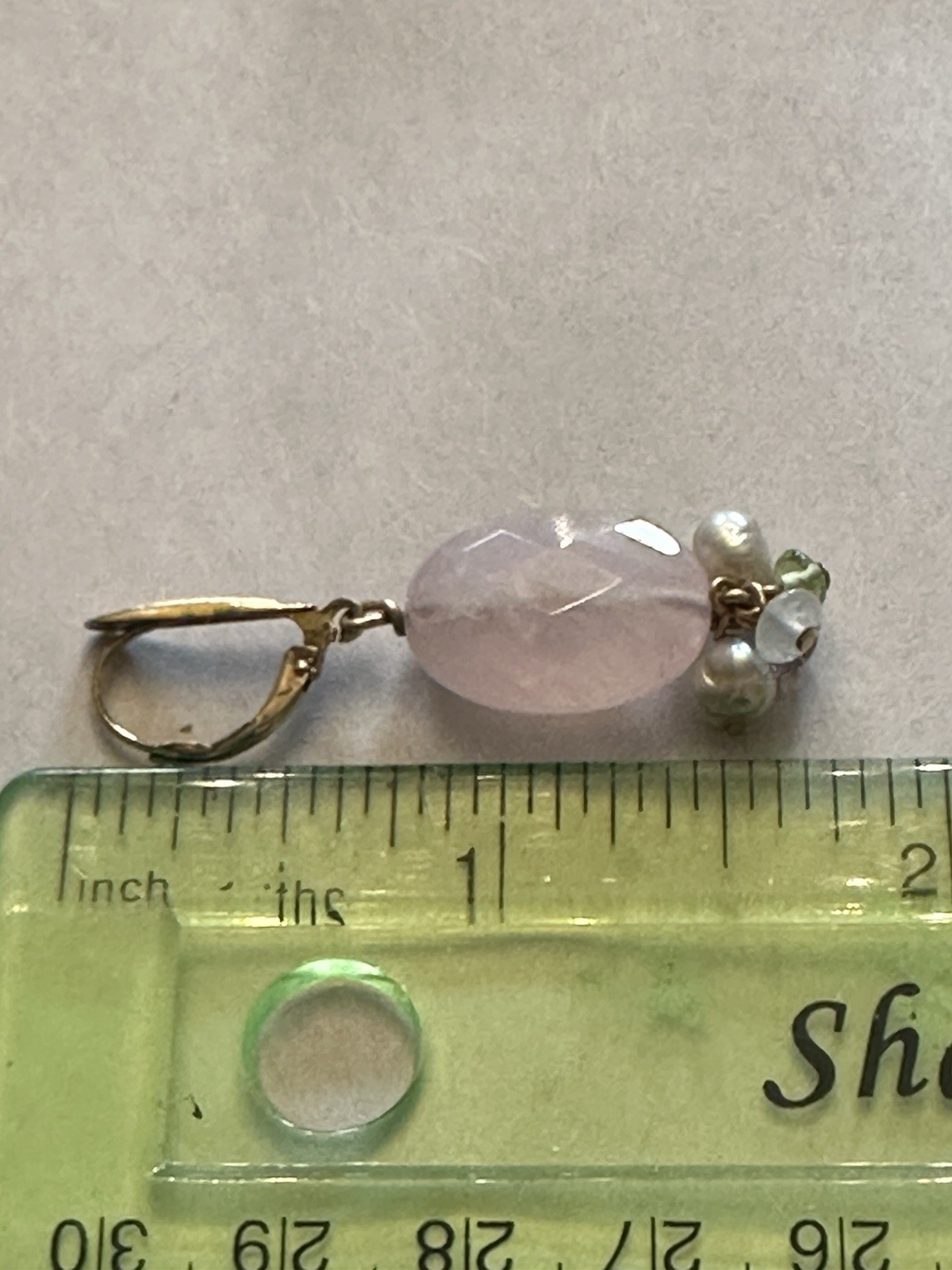 VTG Handmade Pale Lavender Pendant Necklace W/Gold-Toned Beaded Chain & Earrings