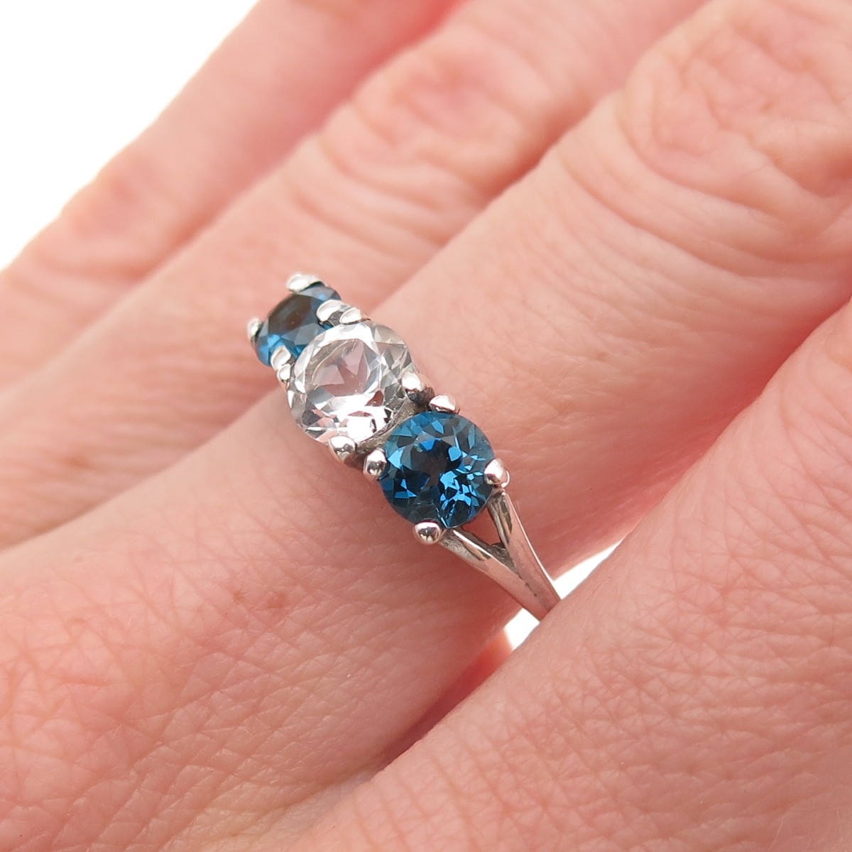 Badavici 925 Sterling Silver Vintage Real London Blue & White Topaz Ring Size 8