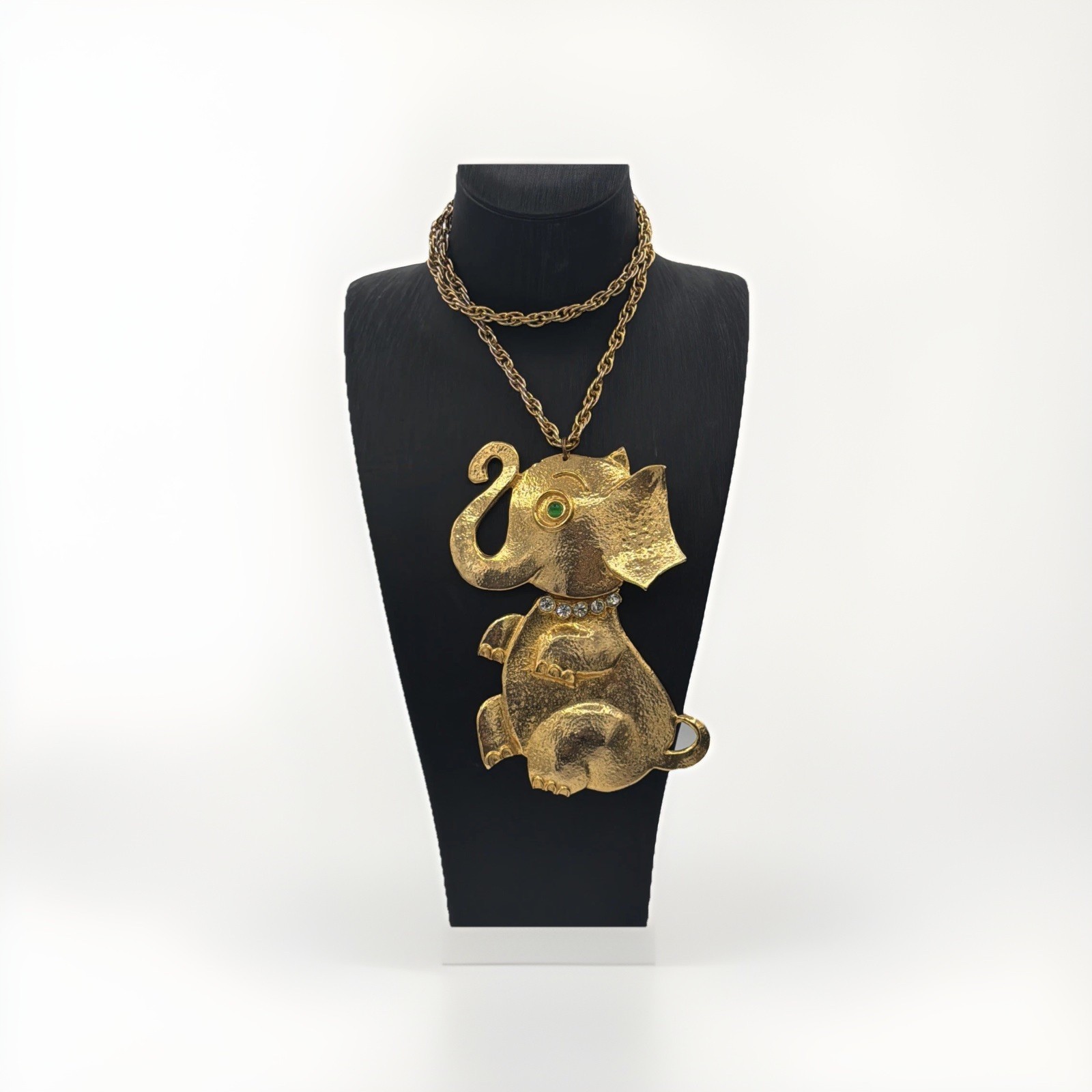Rare Hattie Carnegie Articulated Elephant Necklace • Textured Gold Statement