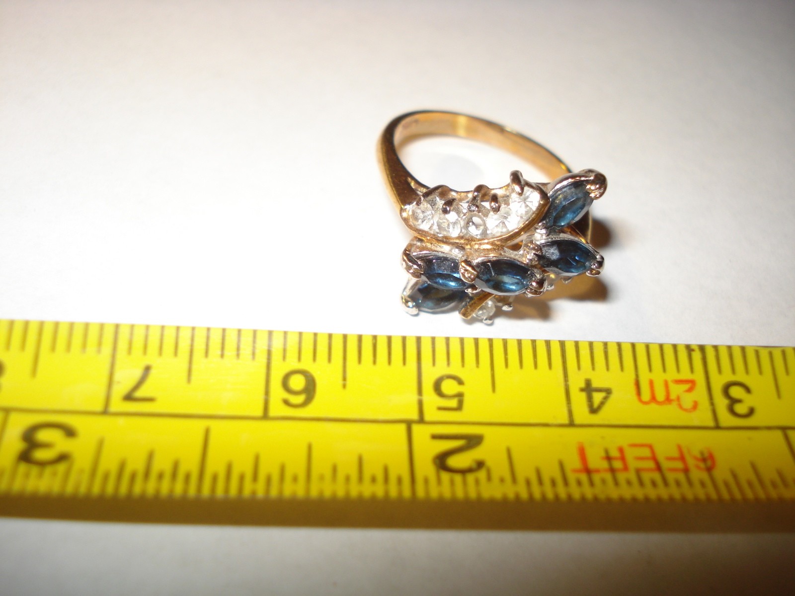 Vintage Womens Cluster Prong Set Blue White Stones Ring DAC