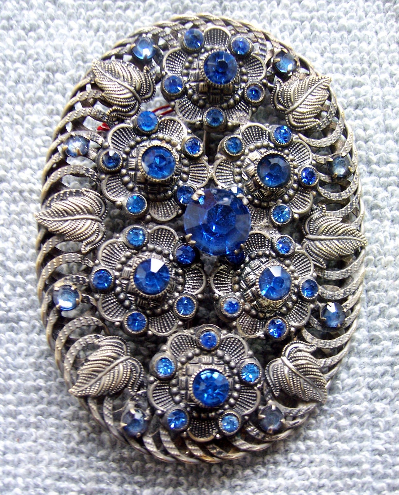 Art Deco Czech oval brooch with art glass blue stones 1930s (AAG)