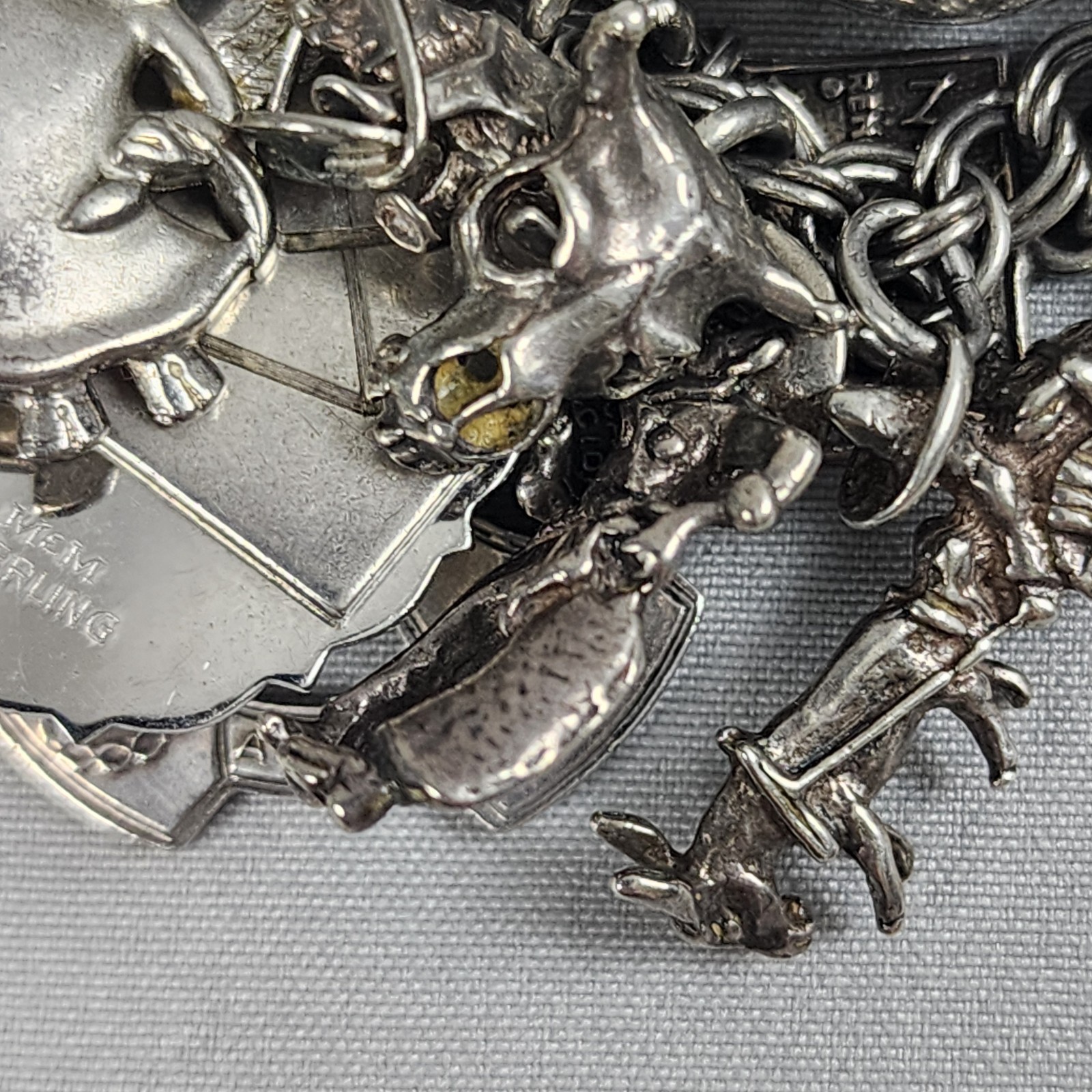 VTG Charm Bracelet 50+ Charms Sterling + Mixed Metals Movable Parts Estate Sale