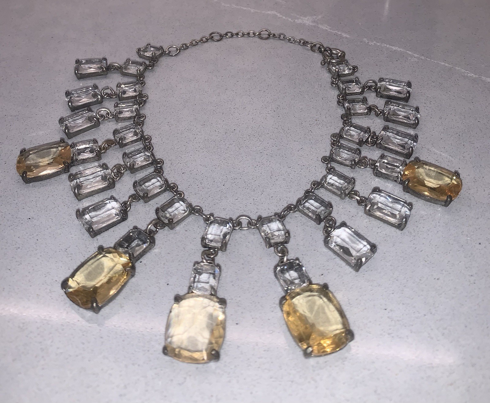 Vintage Cascading Chandelier Paste Dangle Couture Festoon Bib Dripping Necklace