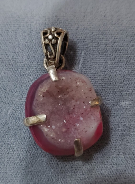 Sterling Silver RED GEODE CRYSTAL STONE Charm