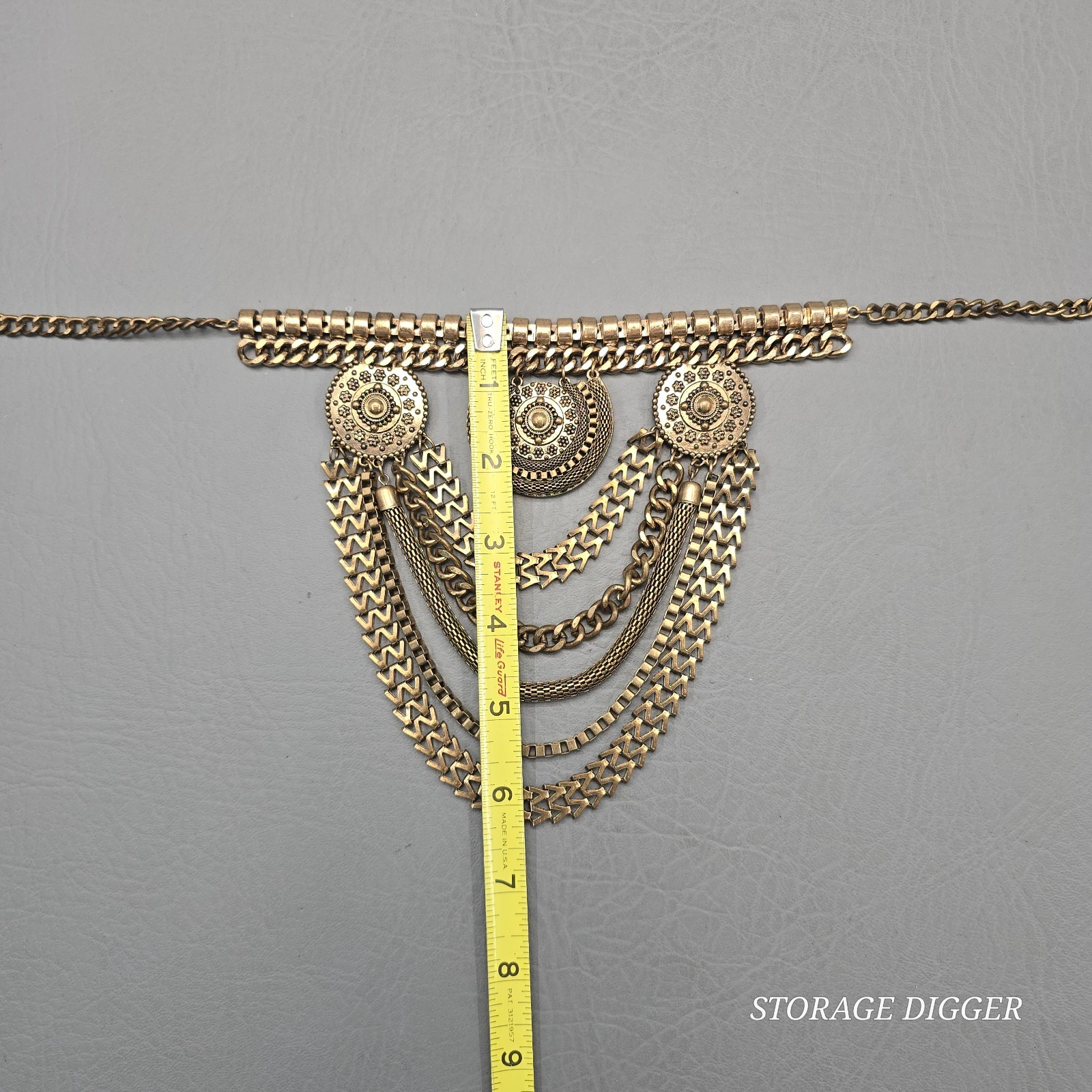 VTG Chunky Statement Multi-Strand Gold Tone Chains Collar Bib Choker Necklace