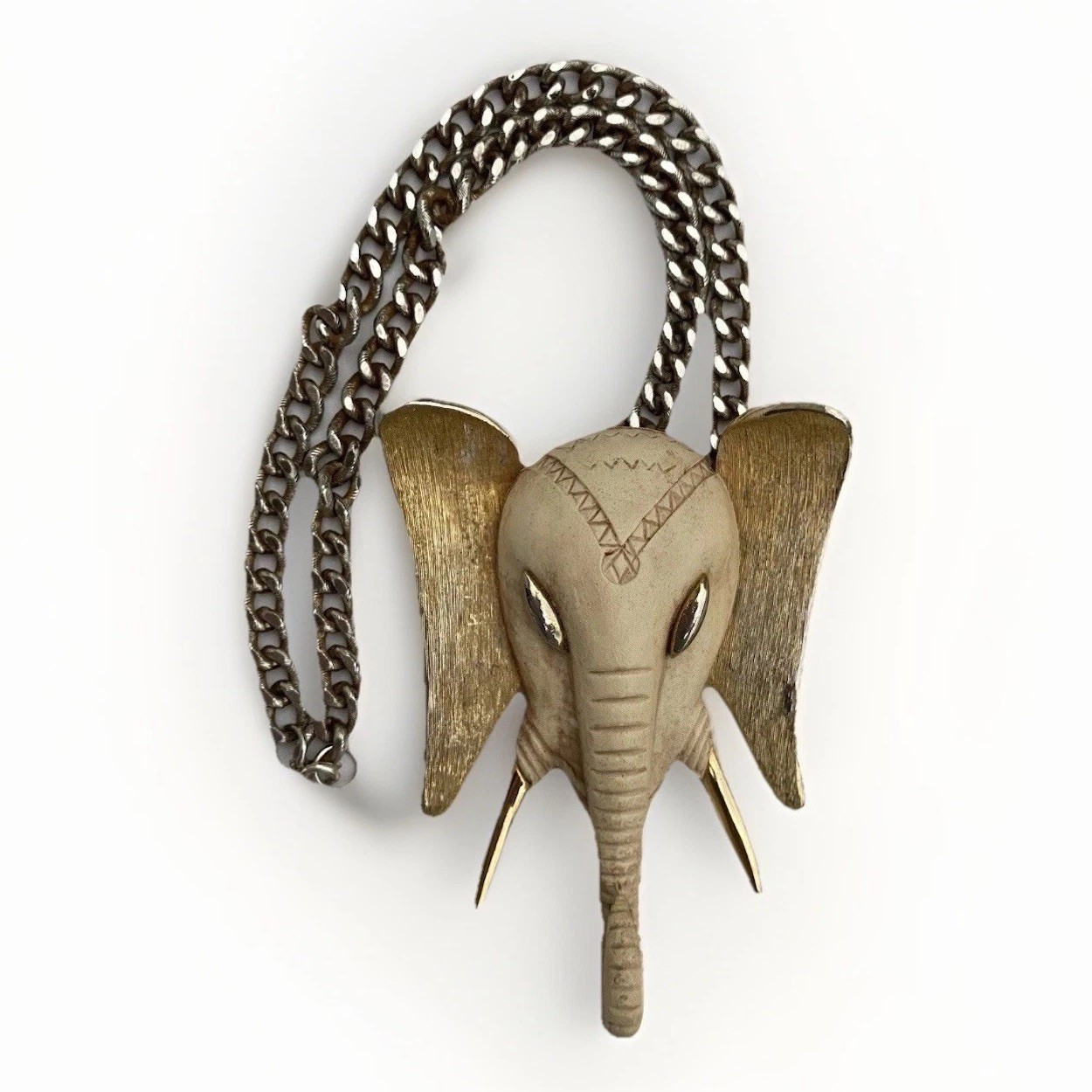 Vintage RAZZA Elephant Necklace Gold Tone Pendant Necklace 70s