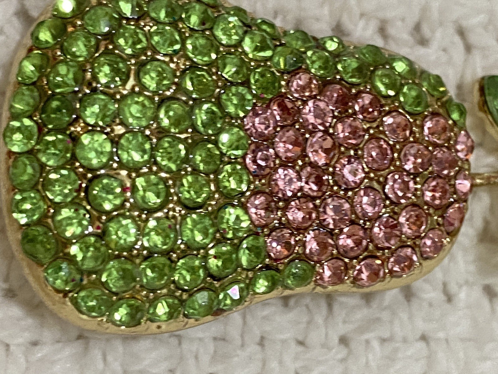 Vintage Pear Shape Pink And Green Rhinestone Gold Tone Brooch