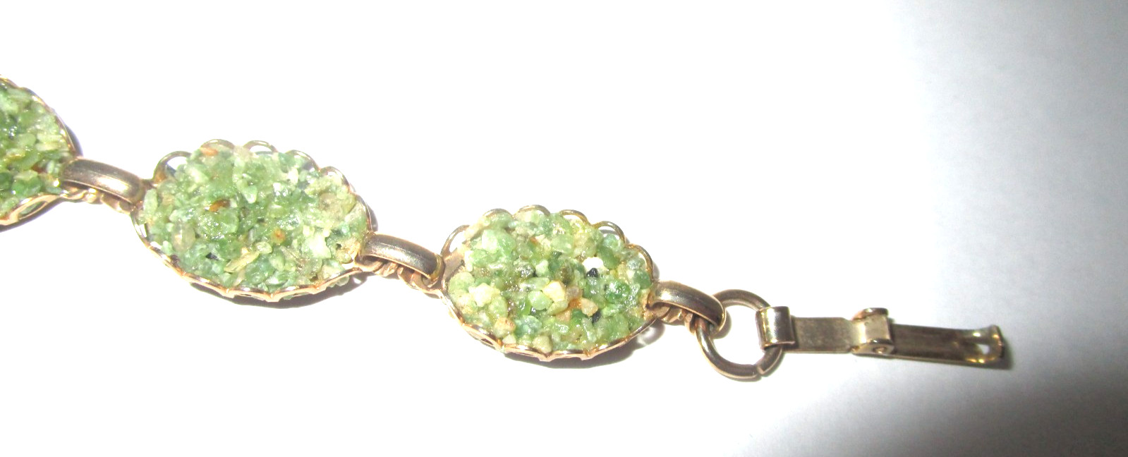Vintage Gold Tone Link Bracelet w/Green Stones Size Small