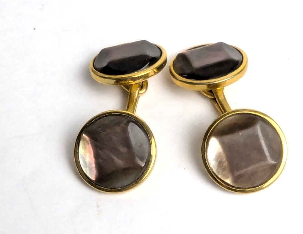 Vintage Hadley USA 12K Yellow Gold Filled Carved Abalone Shell Cufflinks
