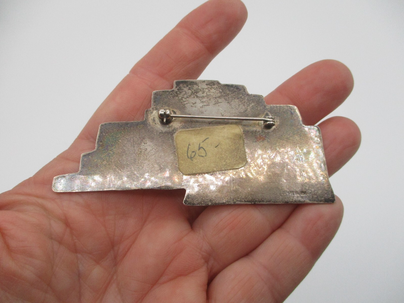 VINTAGE made in ISRAEL STERLING SILVER LARGE 3″ BROOCH with BUILDINGS