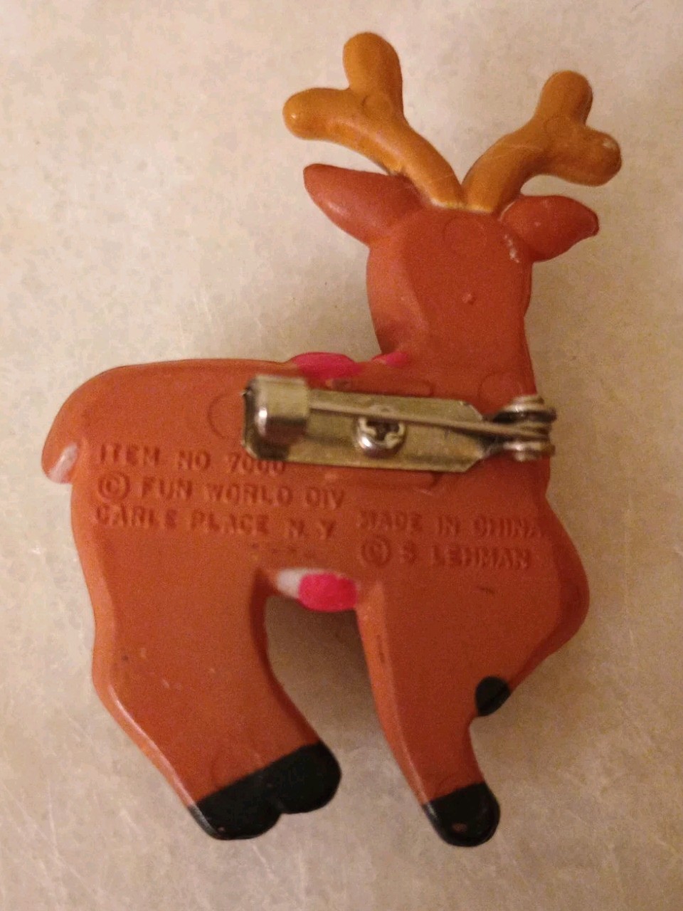 Lot of 3 Christmas Reindeers FUN WORLD Vintage Plastic Pins Brooch