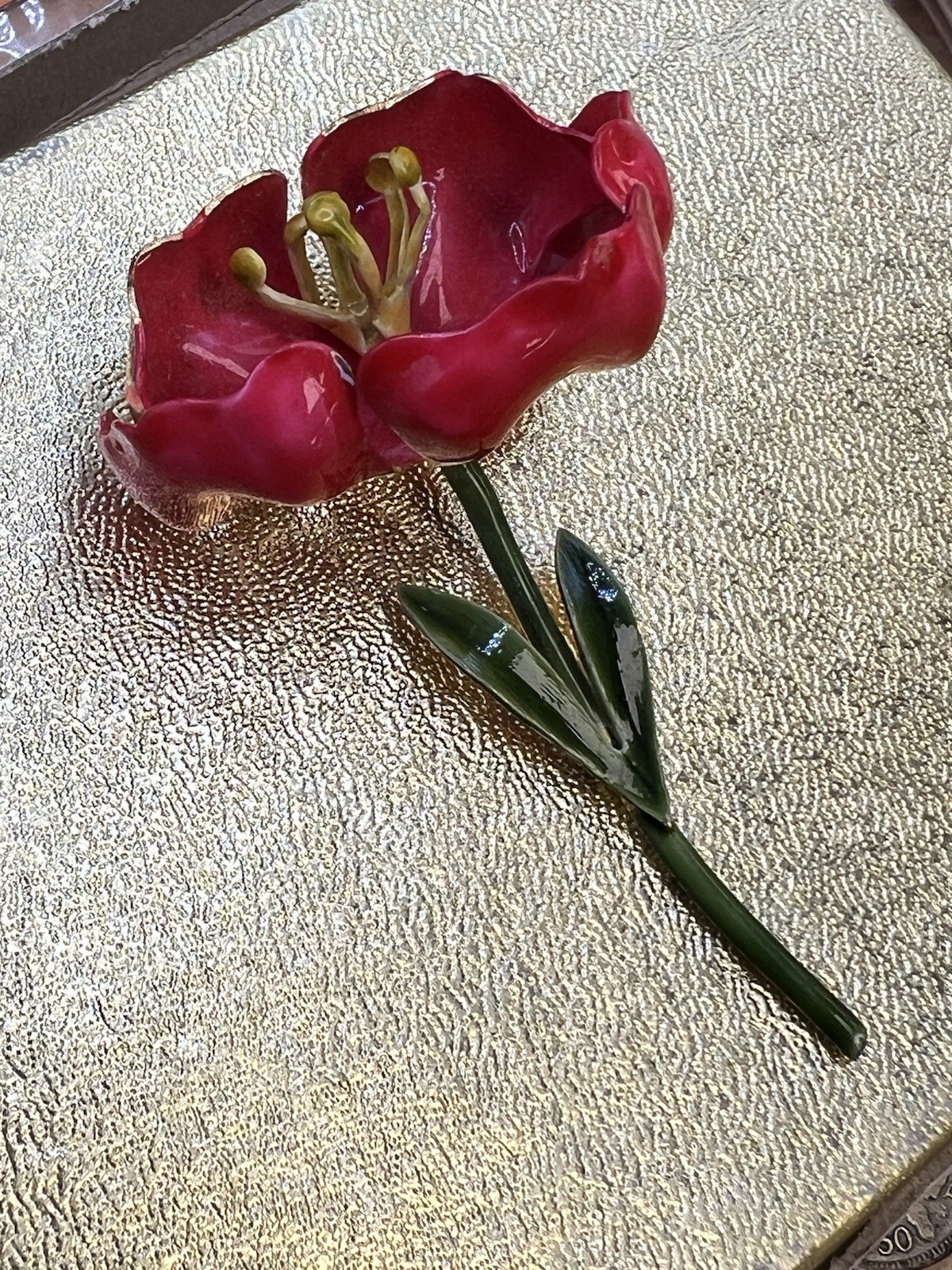 Vintage Original By Robert Gold Tone Enamel Painted Flower Brooch 2.5”